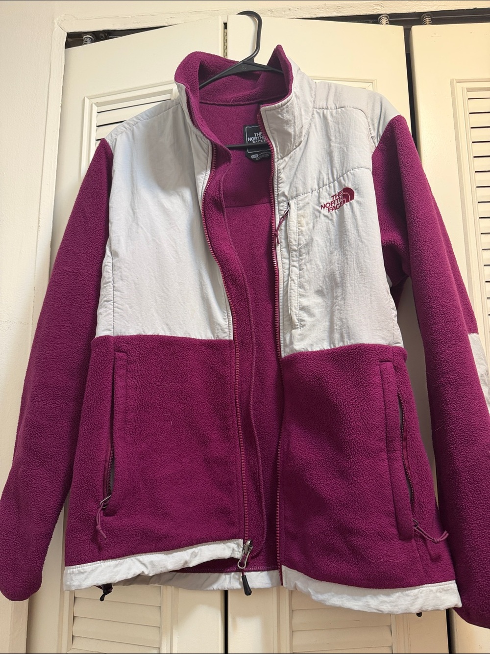 The North Face Girls' Magenta and White Fleece Jacket